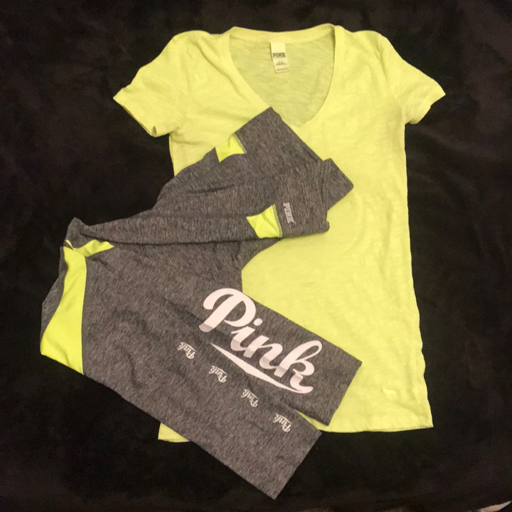 PINK leggings and v neck set